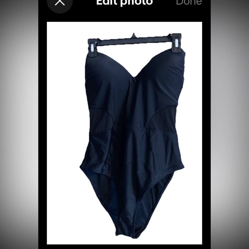NWT Cupshe Blk One-Piece Swimsuit Size XL Adjustable Mesh Sides Crisscross Back